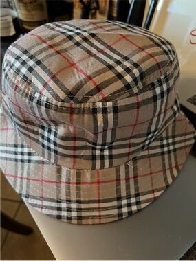Plaid Bucket Hat in Beige, Black & Red - Women’s Accessory